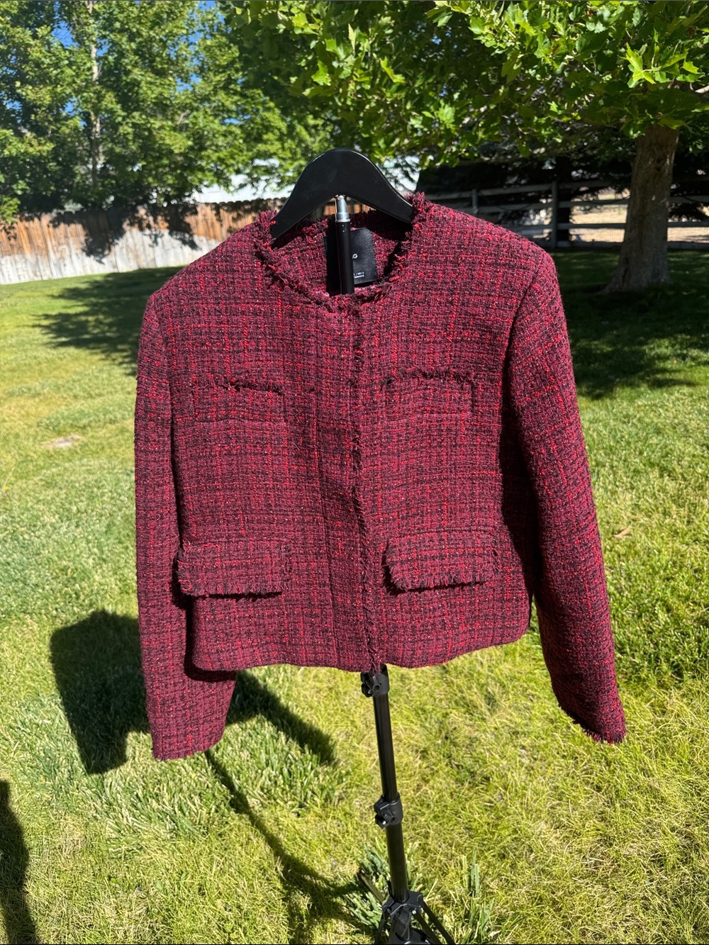 Mango Tweed Jacket With Frayed Hems